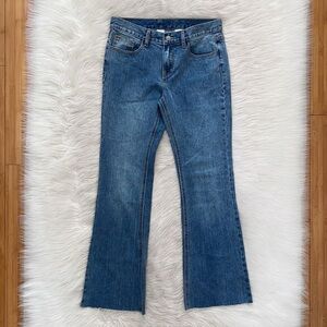 Brandy Melville John Galt Blue Denim Raw Hem Mid Rise Flare Leg Jeans